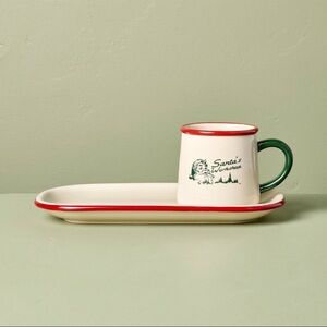 New! Hearth and Hand Santa's Workshop Mug and Cookie Tray Set - Red and Green